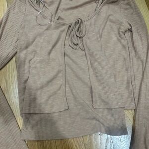 Freshman Taupe Ribbed Blouse